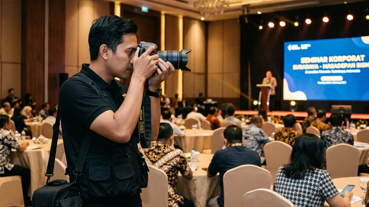 Fotografer profesional memotret suasana acara formal di ballroom hotel Surabaya